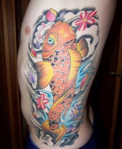 Koi Fish Rib Cage Tattoos Designs
