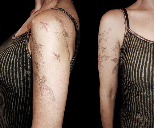 Cool Flock Of Birds Half Sleeve Tattoo for Woman