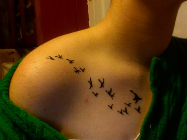 Lorna Tattoos Birds And The Combination Of Styles on Front Shoulder