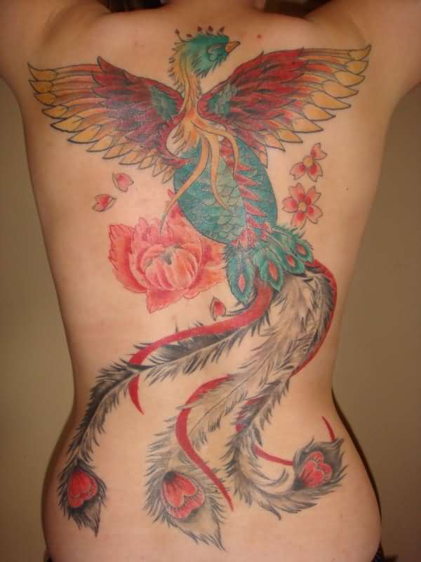 Backpiece Phoenix Flower Tattoo On Back for Women