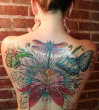 Butterfly And Flower Tattoos On Back for Women