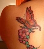 Butterfly And Flower Tattoos On Back for Girl