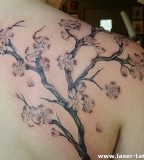 Girls With Cherry Blossom Tattoo On Shoulder