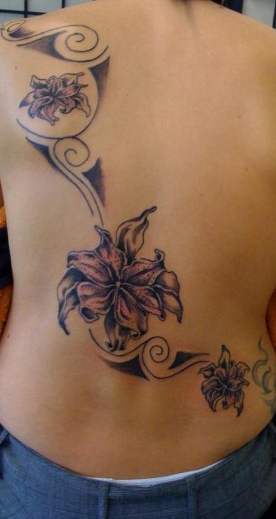 Large Lily Flower Back Piece Tattoo Design