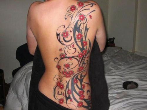 Art Flower Tattoos Design on Back for Women
