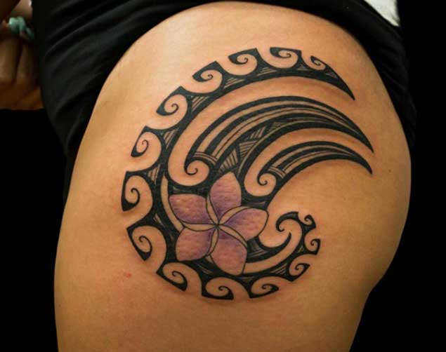 flower thigh tribal tattoo