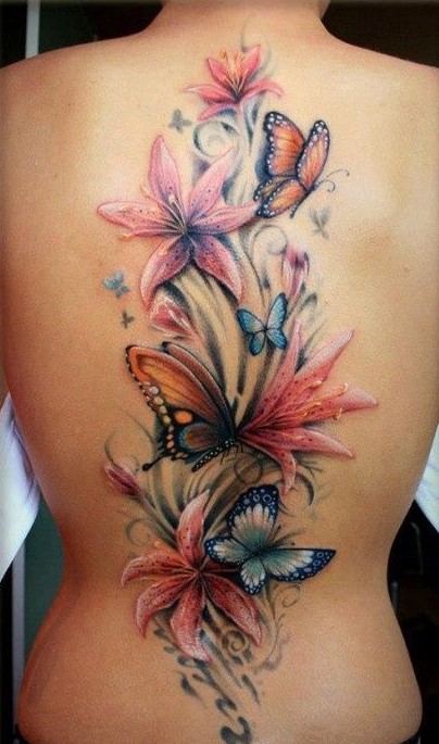 flowers and butterflies back flower tattoo