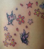 Butterflies Flowers And Star Tattoo For Girl