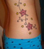 Cute Star and Swirl Flower Tattoo For Women