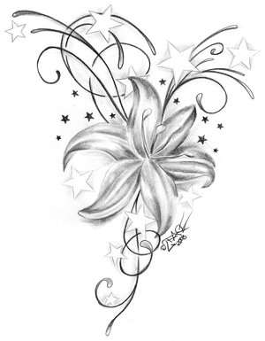 Girl Tattoo Flower Stars Sketch