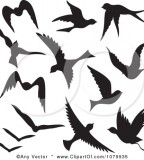 Fascinating Flying Bird Silhouettes Vector Tattoo Clipart 