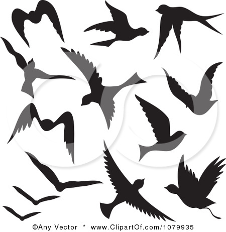 Fascinating Flying Bird Silhouettes Vector Tattoo Clipart