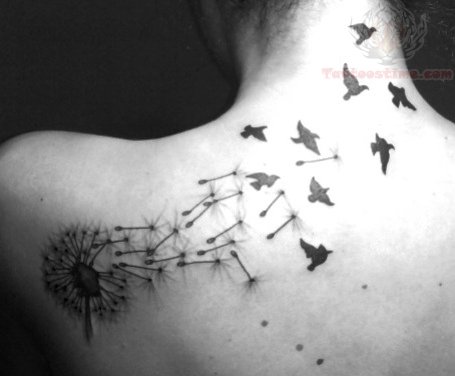 Chic Dandelion Bird Silhouette Shoulder Back Tattoo Wallpaper