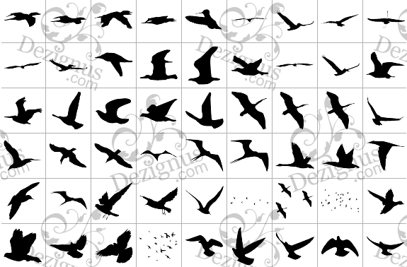 Flying Birds Silhouettes Tattoo Style Clipart