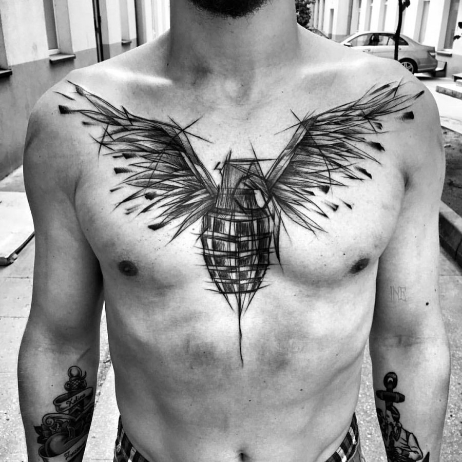 flying-granade-chest-tattoo-by-ineepine