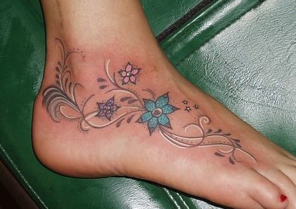 foot flower tattoo