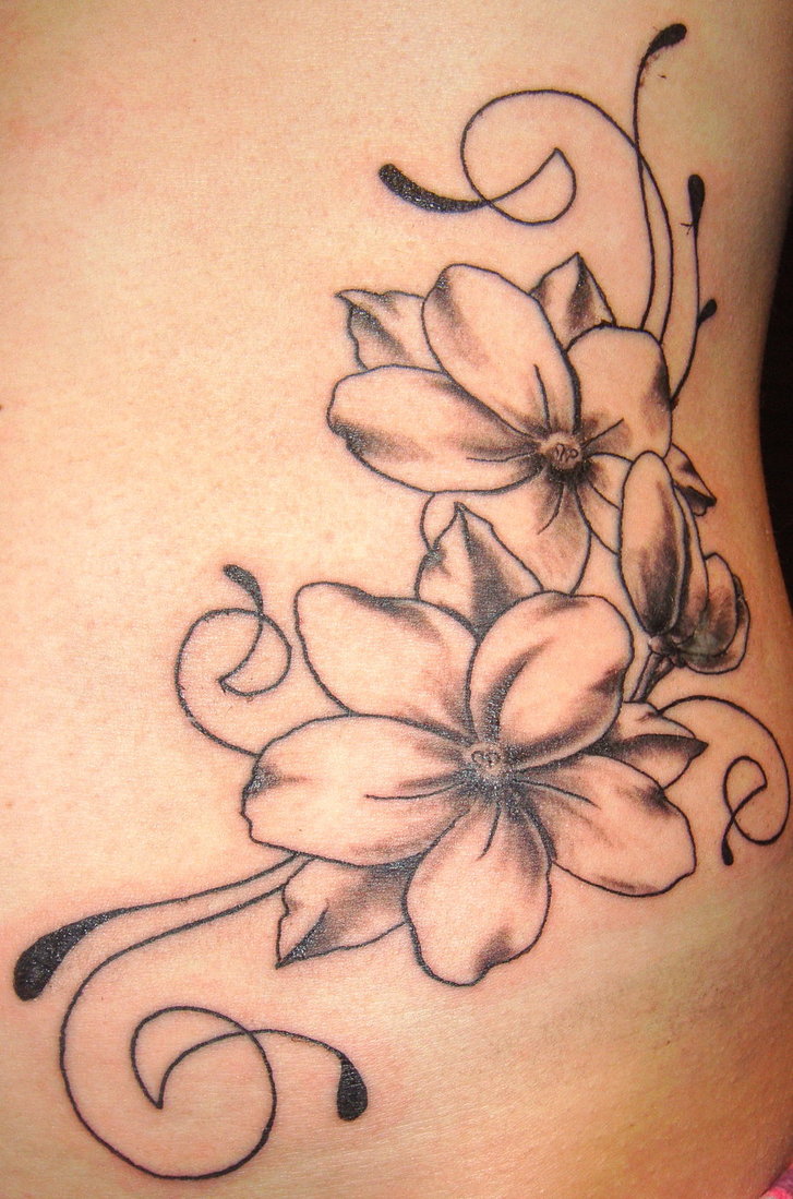 Flower And Swirls Tattoo For Girls