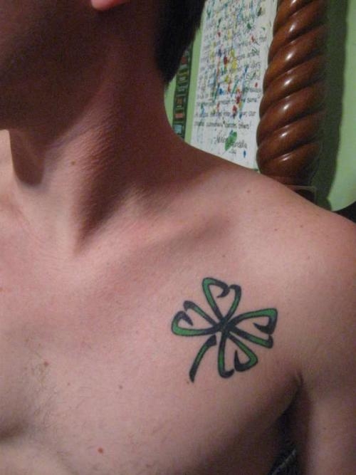 Men Four Leaf Clover Tattoo on Chest