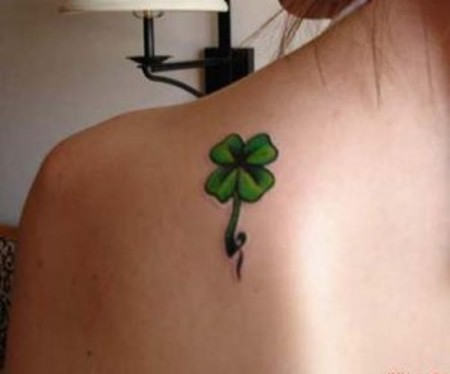 Cool Four Leaf Clover Tattoo on Back Shoulder