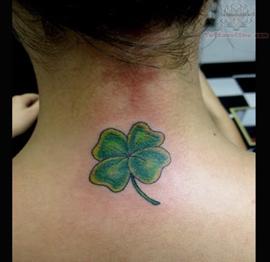 Clover Leaf Tattoo Design on the Girl’s Back