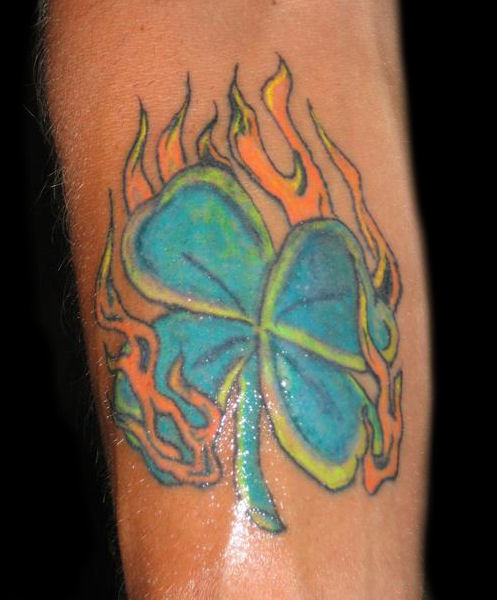 Flaming Four Leaf Clover Tattoo