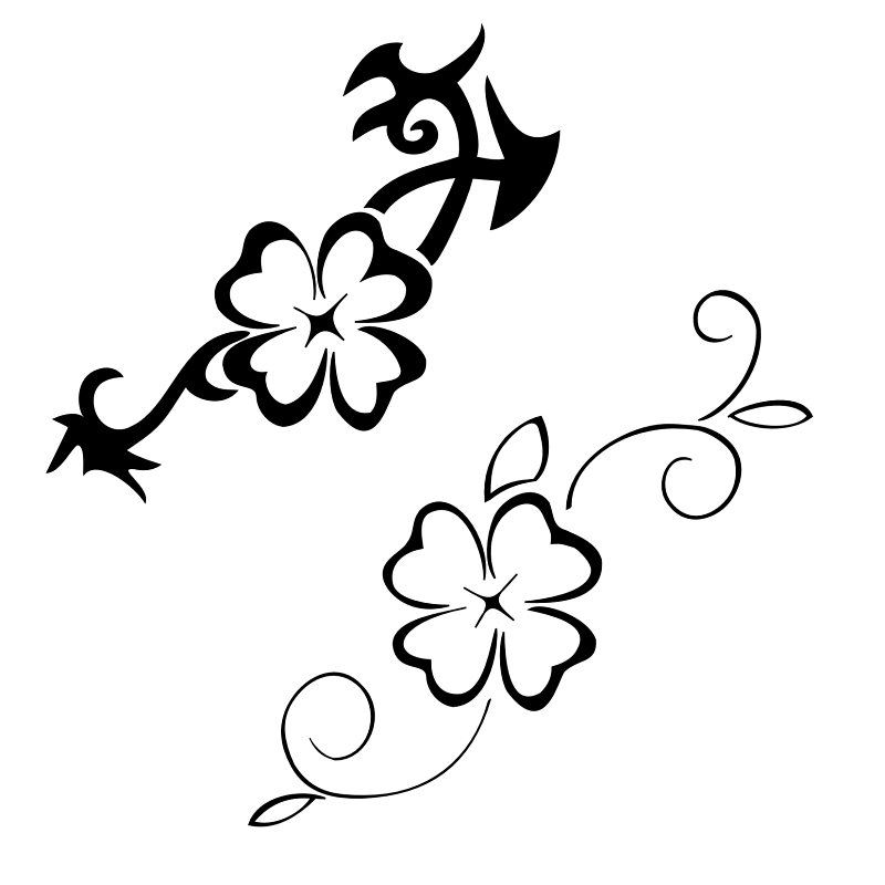 Black-White Four Leaf Clover Design for Tattoo