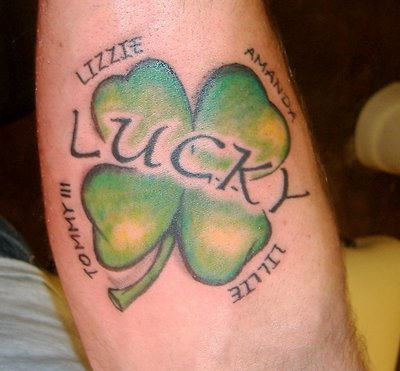 Lucky Four Leaf Clover Tattoo with Family Names