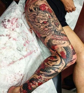 full leg sleeve japanese dragon tattoos for men