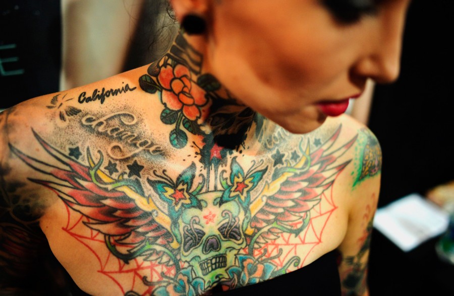 Tattoos Addicted Girl With Full Tattoos on Her Chest