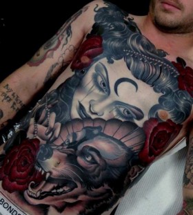 girl and wolf portrait tattoos for men