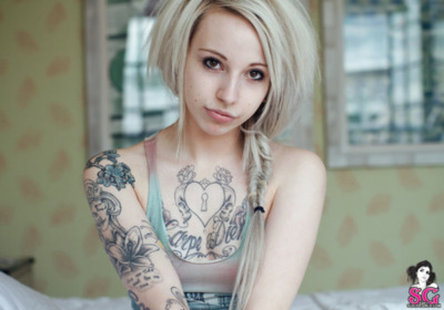 Cute Girl With Monochromatic Tattoo Design