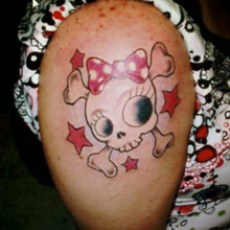 Cute Girly Skull And Bow Hand Sleeve Tattoo