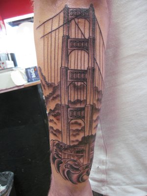 Black and White Elegant Golden Gate Bridge Tattoo Design