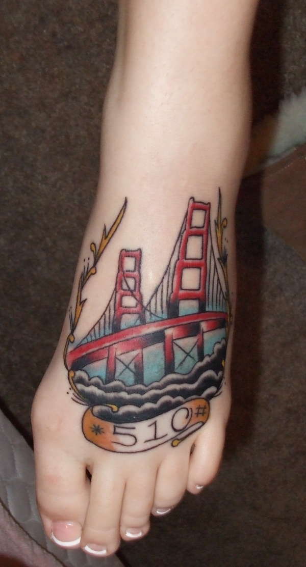 Stunning San Francisco Golden Gate Bridge Foot Tattoo