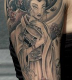 Creative Traditional Japanese Girl Goodfellas Tattoo Design Idea