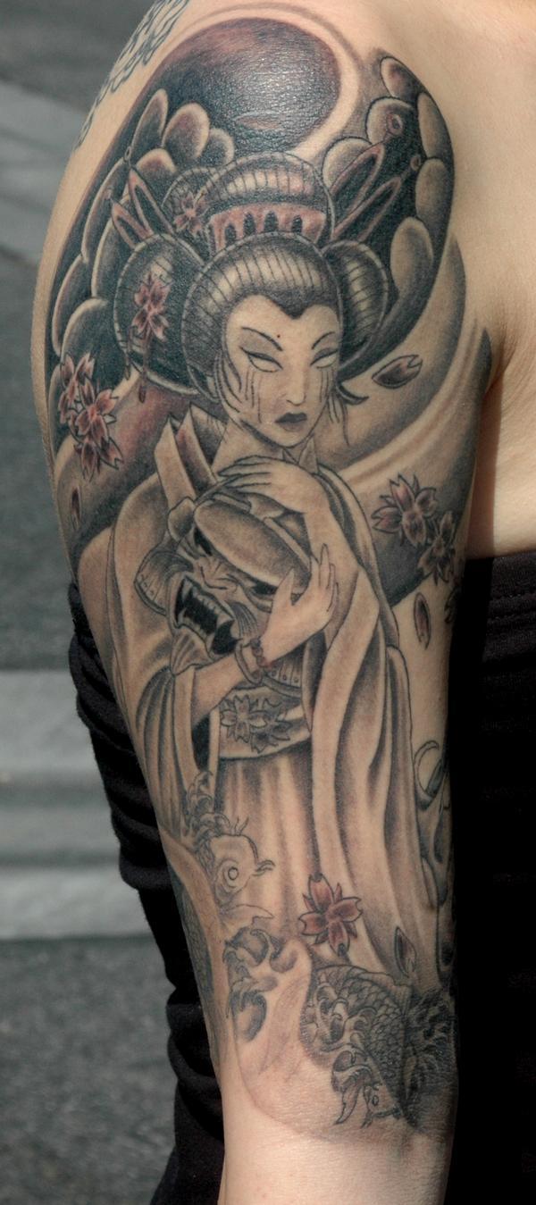 Creative Traditional Japanese Girl Goodfellas Tattoo Design Idea