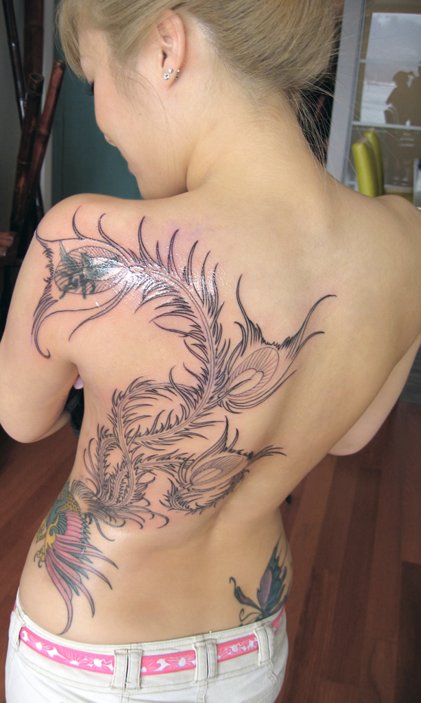 Artistic Phoenix Back Tattoo Design Image For Women