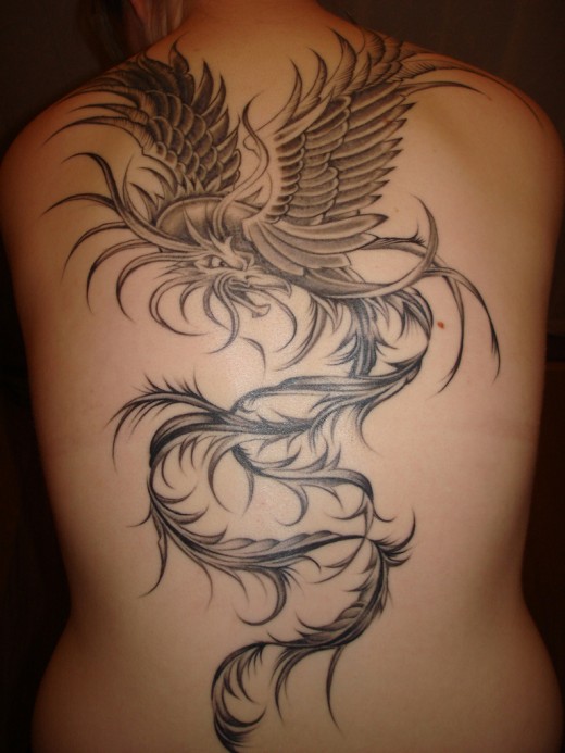 Inspirational Glamorous Phoenix Mythological Back Tattoo