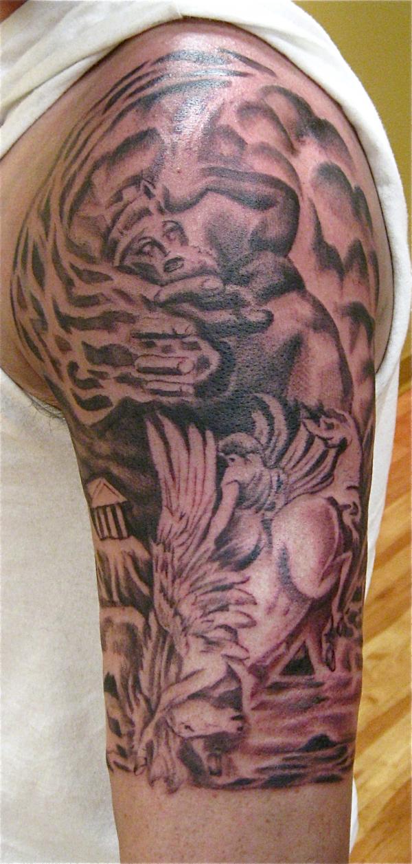 Fanciful Greek Mythology Half Sleeve Tattoo