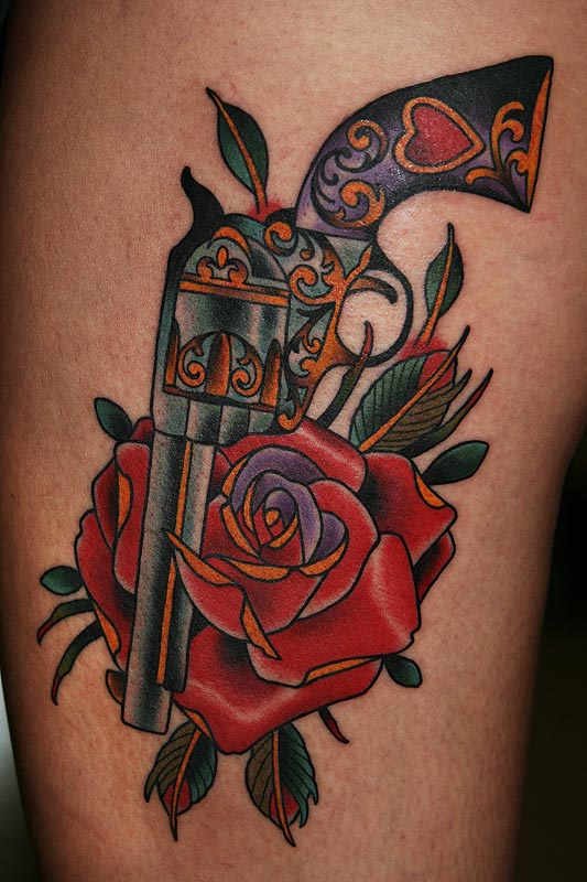 Gun Rose Tattoo Body Art Picture