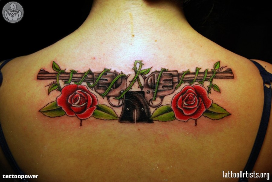 Guns N Roses Tattoo – Upper Back Body Art Tattoo Design