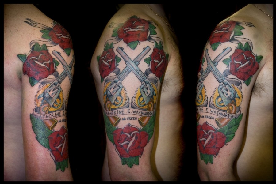 Traditional Style Guns And Roses Tattoo