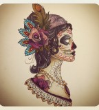 Gypsy Head Sugar Skull Soft Color Tattoo
