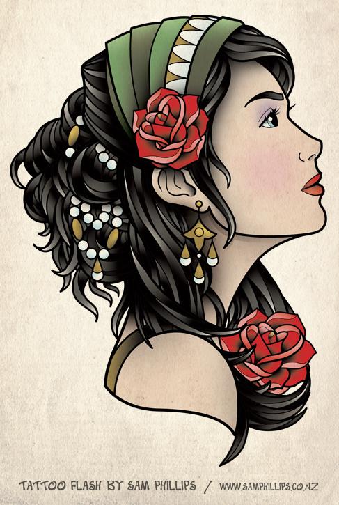 Gypsy Head Tattoo Sam Phillips Artist Illustrator Graphic