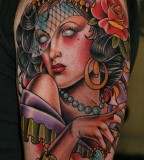 Sexy Gypsy Head Tatto with Gothic Eyes