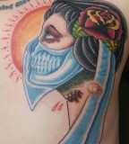 Gypsy Head Zombie Tattoo with Blue Scarf