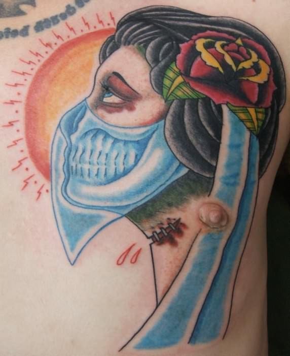 Gypsy Head Zombie Tattoo with Blue Scarf
