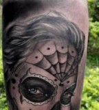 Gypsy Lady with Parade Mask Black White Tattoo