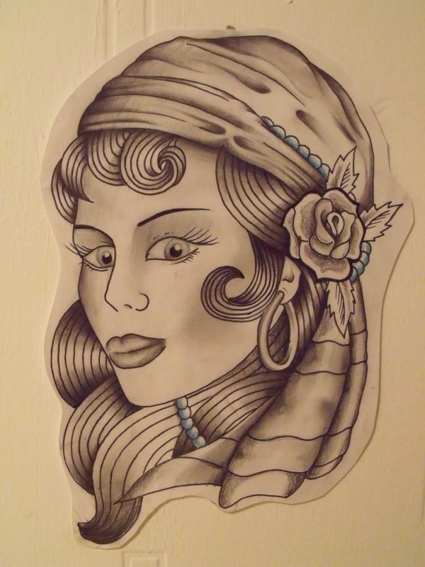 Tattoos Gypsy Head Tattoo Layout on Paper