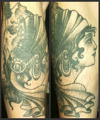 Twin Flesh and Skull Gypsy Women Dollar Greenish Tattoo